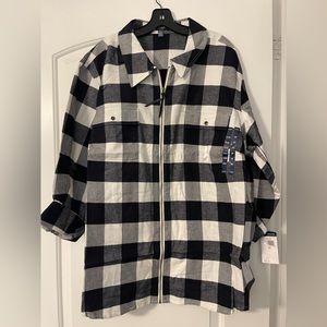 Chaps 3X plaid black/ white lightweight zip up